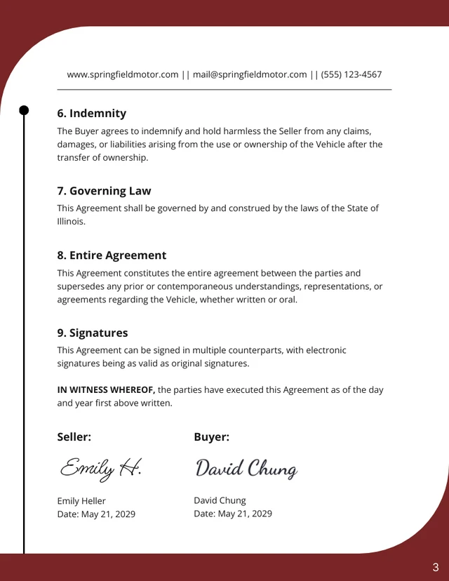 Motor Vehicle Contract of Sale Template - Page 3