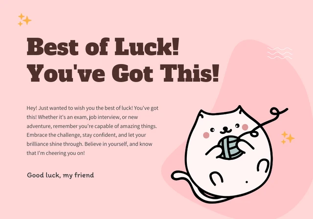 Pink Pastel Cute Good Luck Card Template
