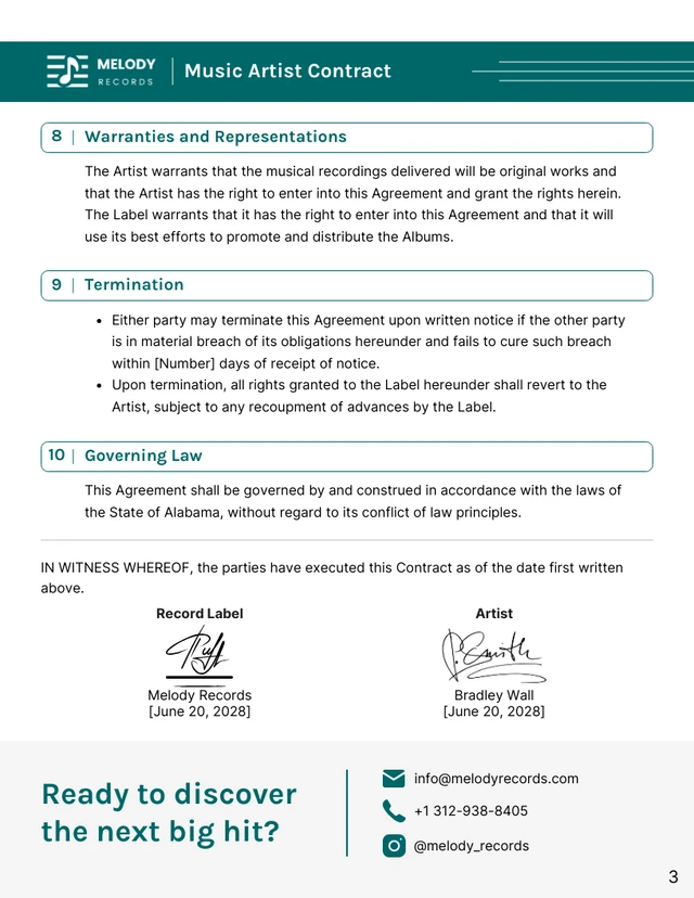 Music Artist Contract Template - Page 3