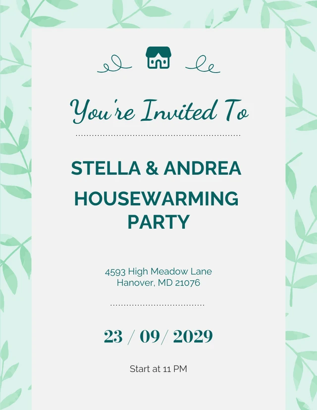 Green Leaf Simple Housewarming Invitation Template