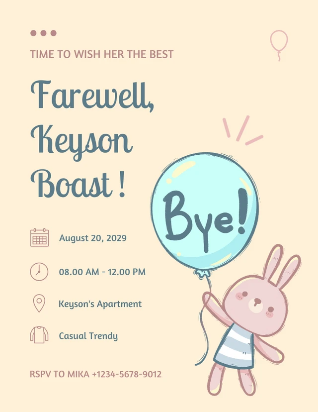 Beige Playful Illustration Rabbit Farewell Party Invitation Template