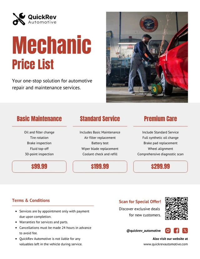 Mechanic Price List Template