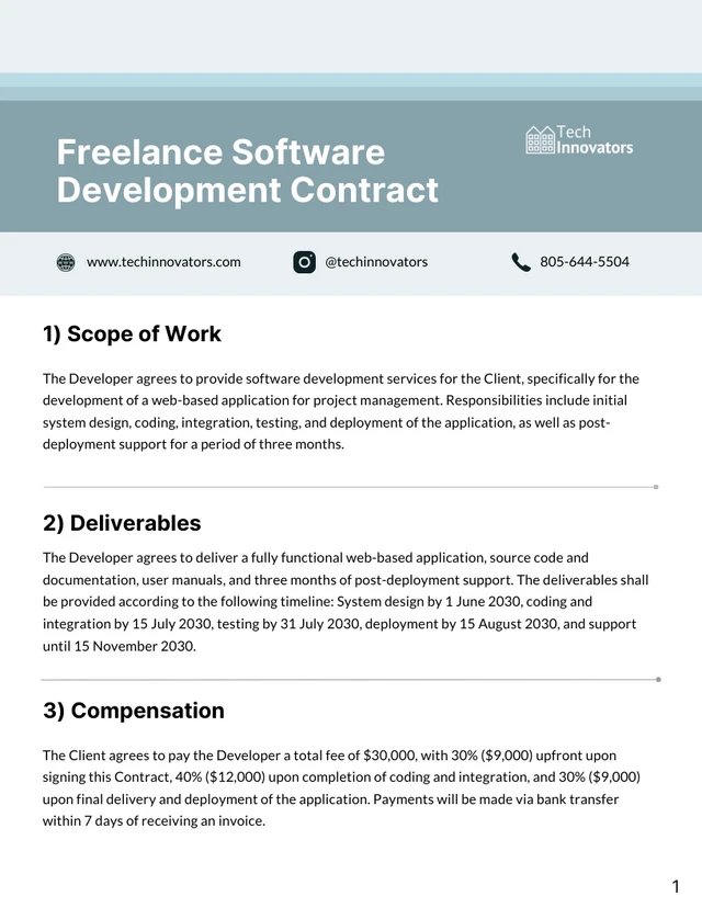 Freelance Software Development Contract Template - Page 1