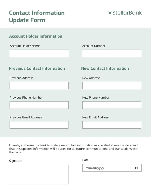 Modern Dark Green Banking Form Template