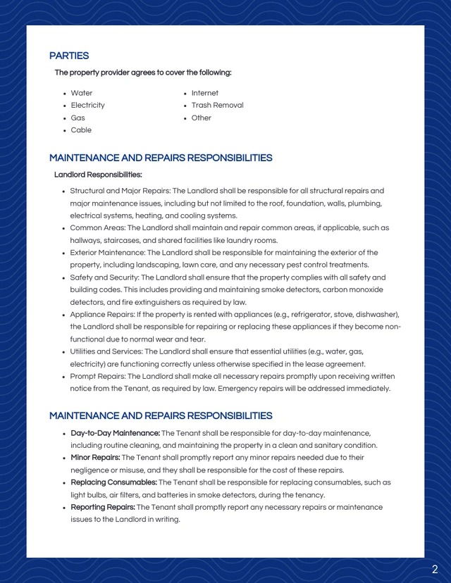 Modern Professional Blue Lease Contract - Page 2