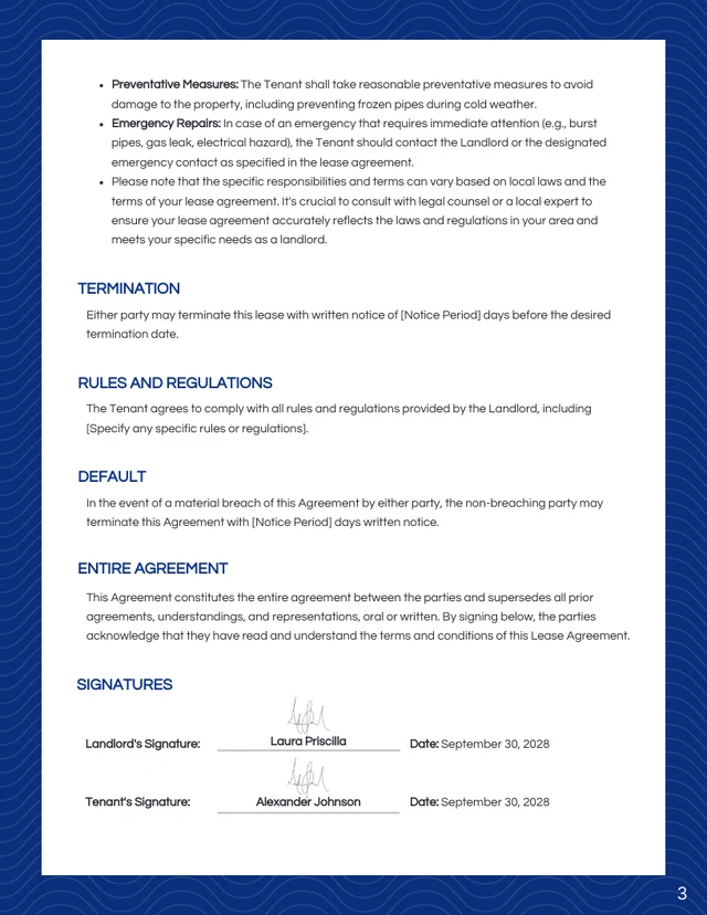 Modern Professional Blue Lease Contract - Page 3