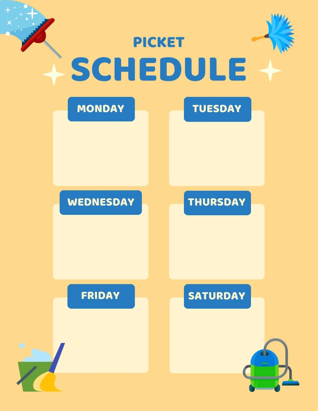 Yellow Modern Illustration Picket Schedule Template