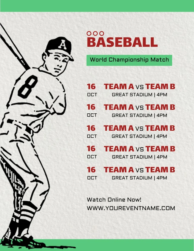 Light Grey And Green Modern Texture Baseball Schedule Template