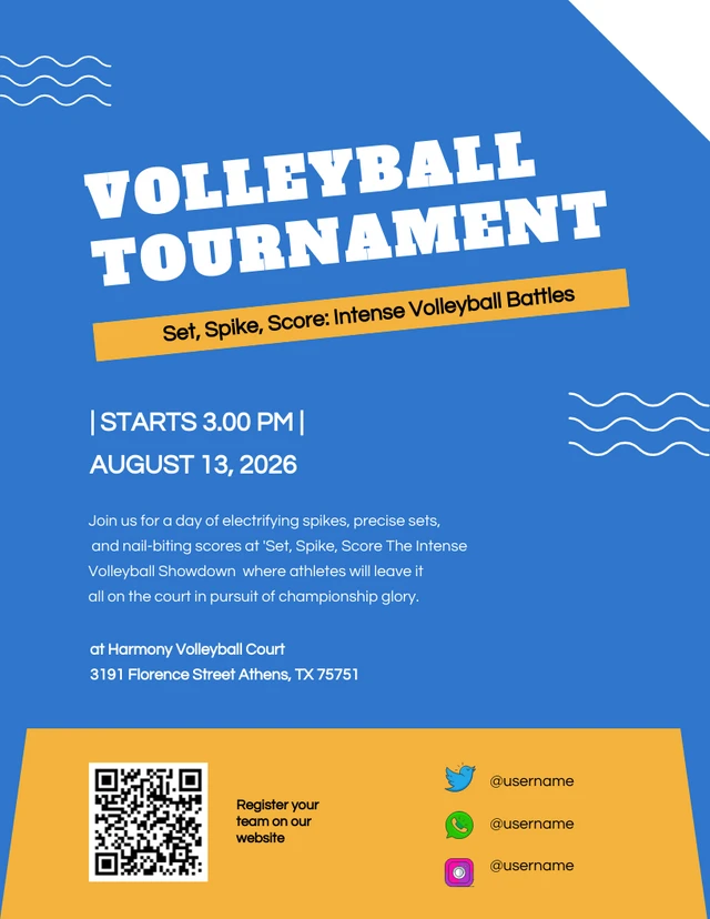 Blue Volleyball Poster Template