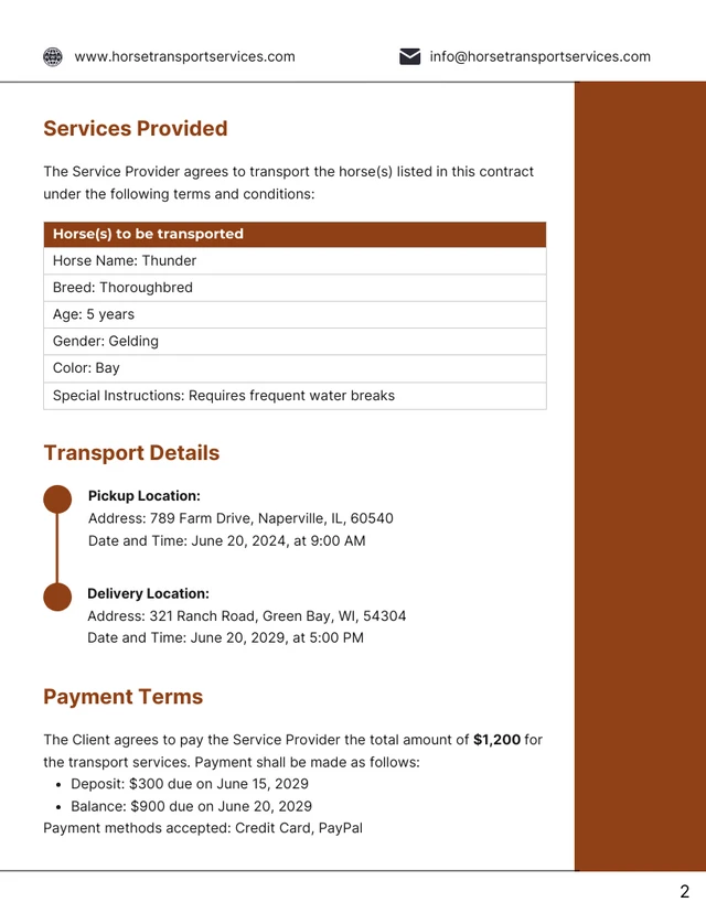 Horse Transport Contract Template - Page 2