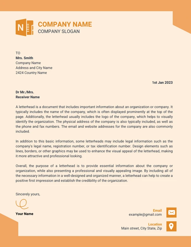 Light Orange Monochrome Modern Creative Letterhead Template
