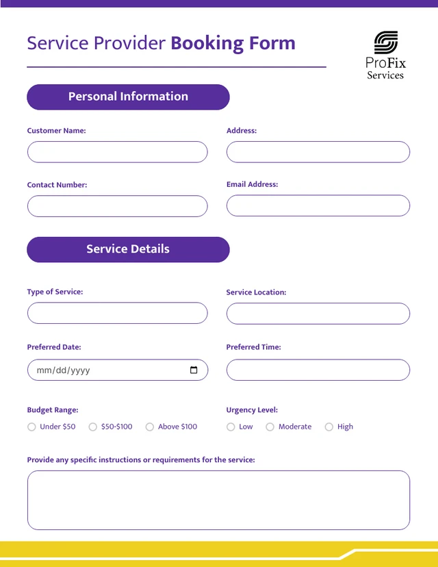 Yellow and Purple Booking Forms Template