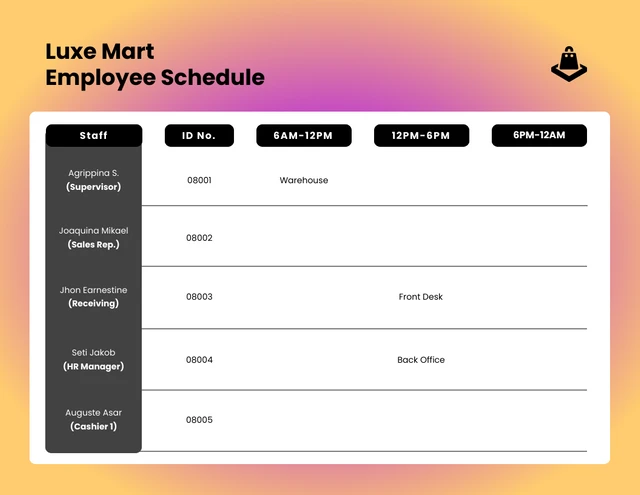 Gradient Combine Black And White Minimalist Employe Schedule Template