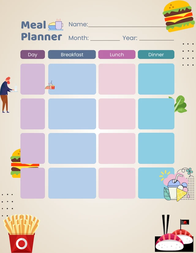 Pastel Minimalist Meal Planner Template