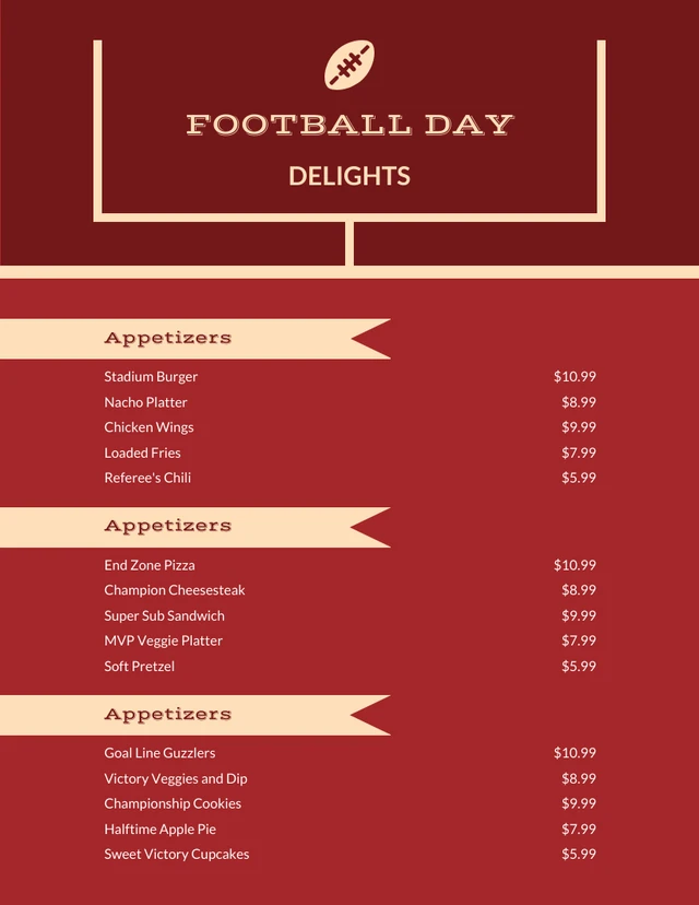 Maroon Cream Modern Football Menu Template