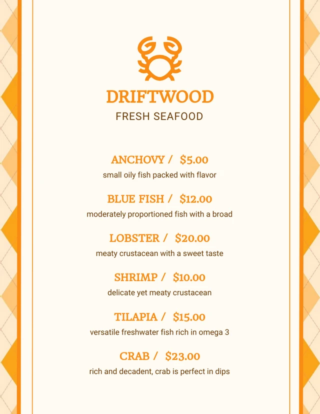 White And Yellow Modern Geometric Seafood Menu Template