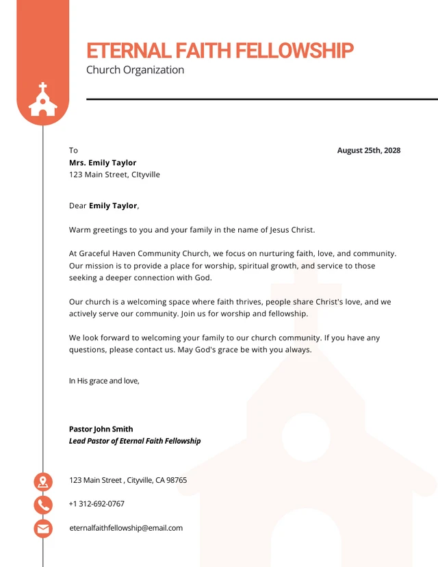 Orange Minimalist Church Letterhead Template