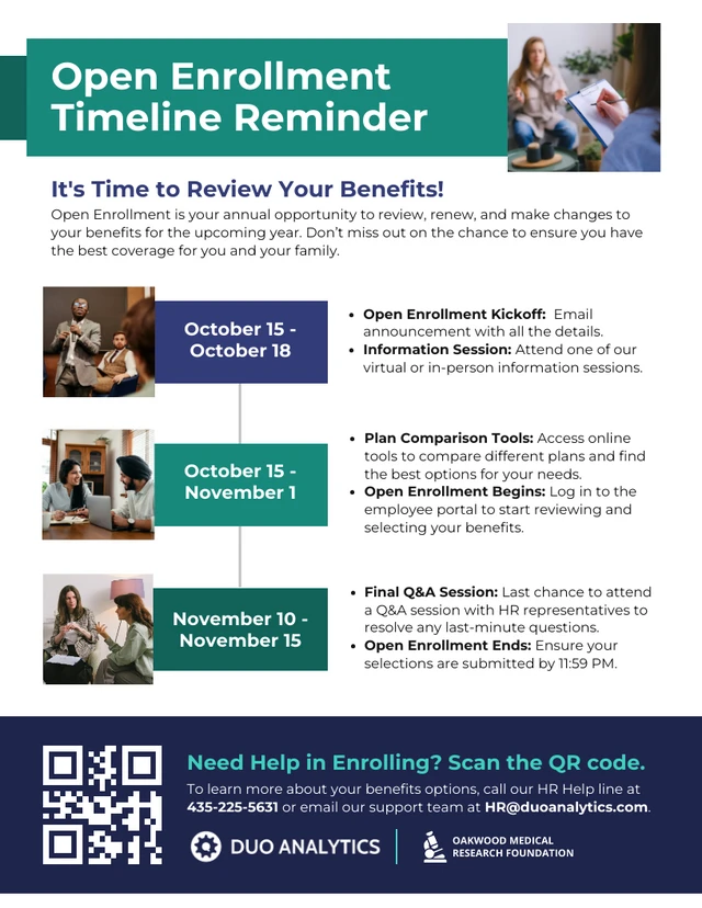 Open Enrollment Employee Reminder Timeline Health Flyer  Template