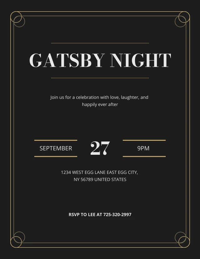 Elegant Gold And Black Gatsby Invitation Template