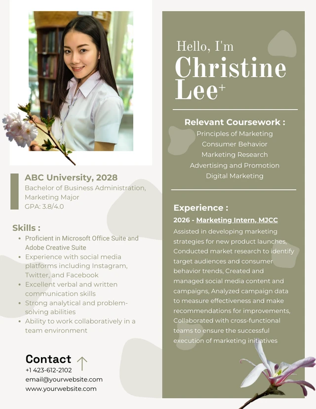 Green Floral College Resume Template
