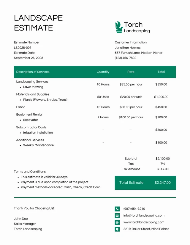 Modern Green and White Landscape Estimate Template