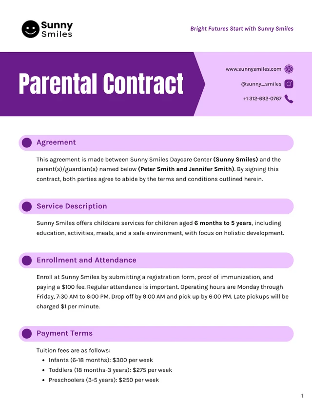 Parental Contract Template - Page 1