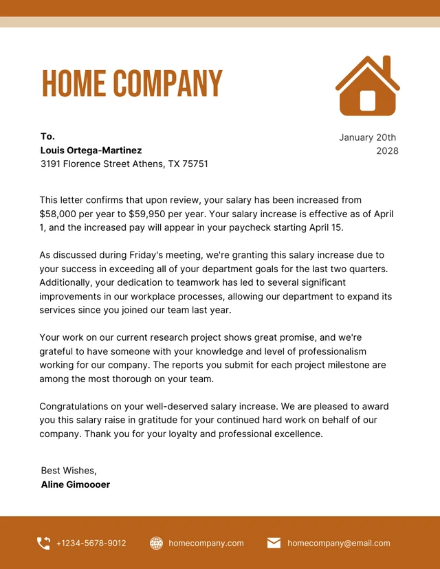 Brown Minimalist Line Stripe Salary Increase Letter Template