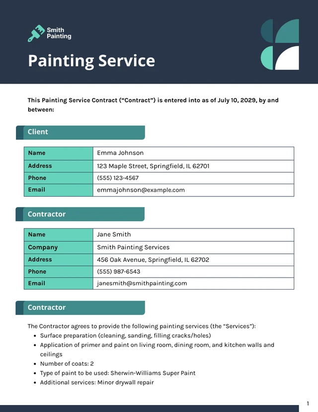 Painting Contract Template - Page 1