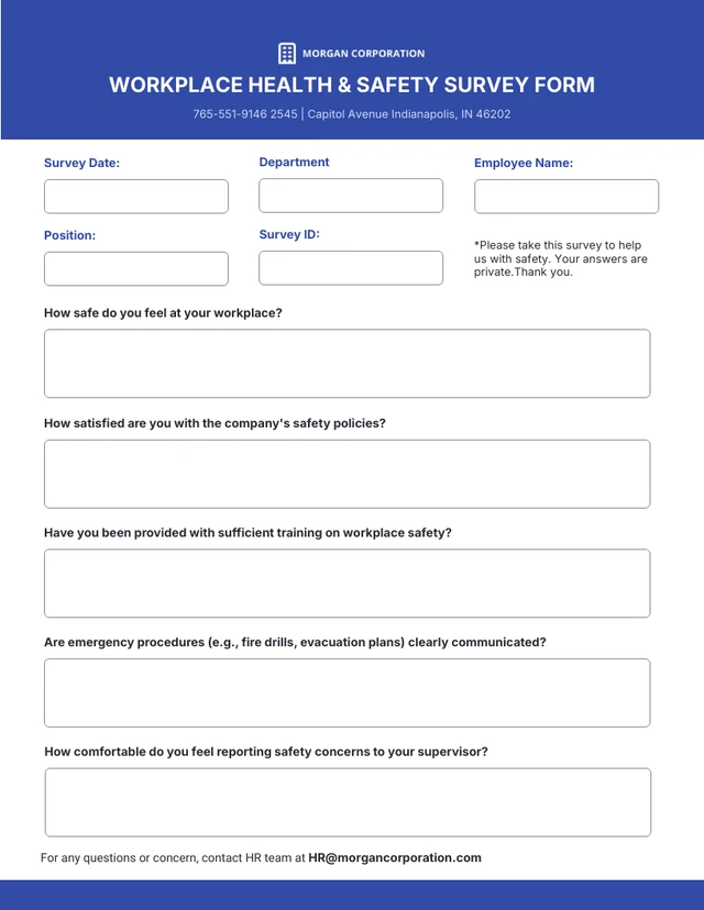 Workplace Health And Safety Survey Form Template