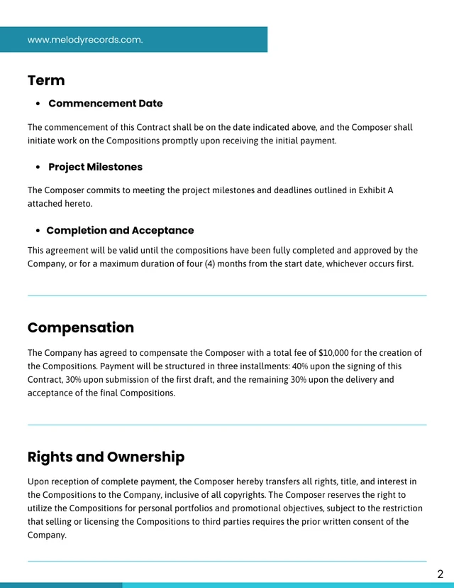 Musical Concert Contract Template - Page 2