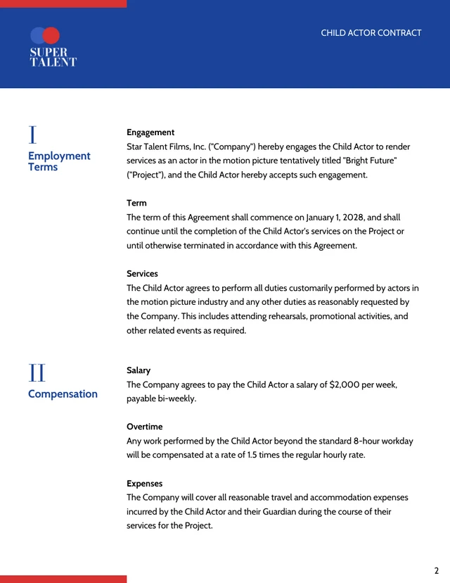 Child Actor Contract Template - Page 2