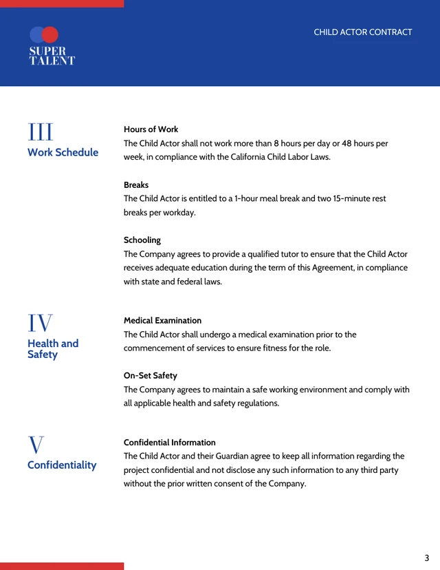 Child Actor Contract Template - Page 3