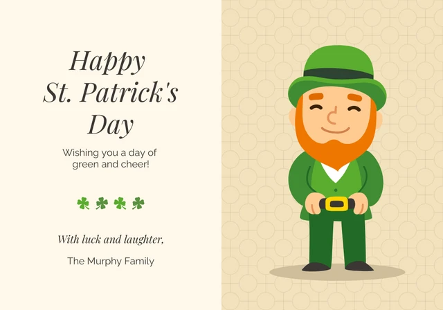 Modern Green and Cream Leprechaun St. Patrick's Day Card Template
