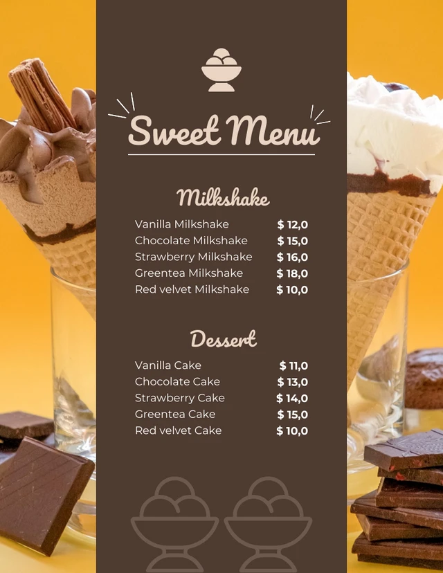 Yellow Gradient Modern Photo Sweet Dessert Menu Template