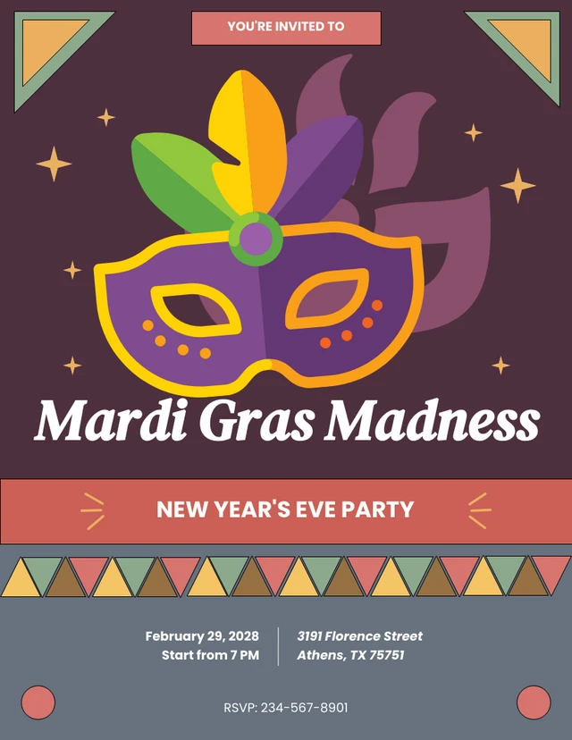 Soft Retro Red Purple Mardi Gras Invitation Template