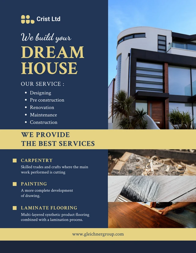 Blue Modern House Construction Poster Template