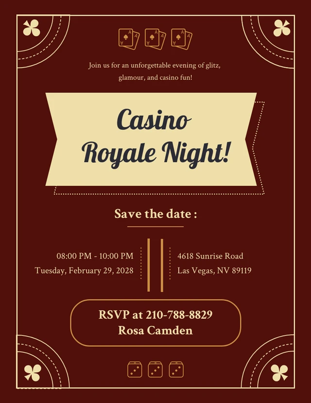 Yellow And Brown Casino Invitation Template