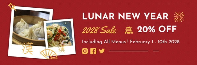 Red Modern Minialist Lunar New Year Sale Banner Template