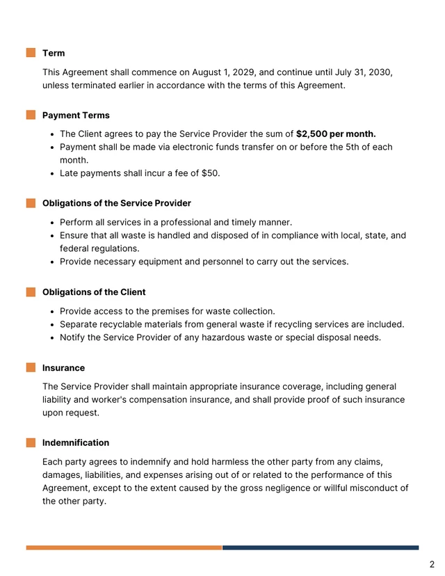 Waste Management Contract Template - Page 2