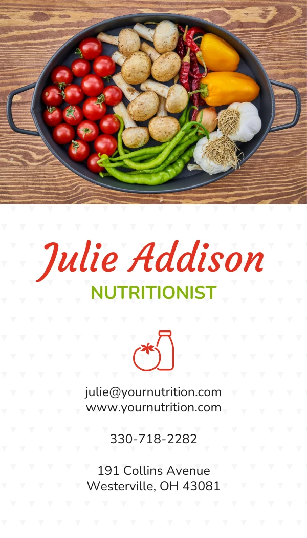 Nutritionist Personal Business Card - Page 1