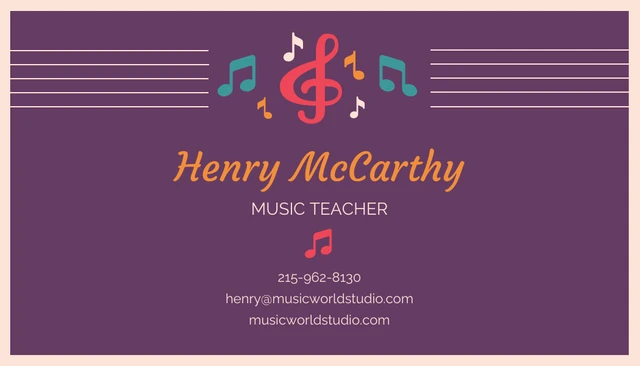 Vintage Music Teacher Business Card - Page 1