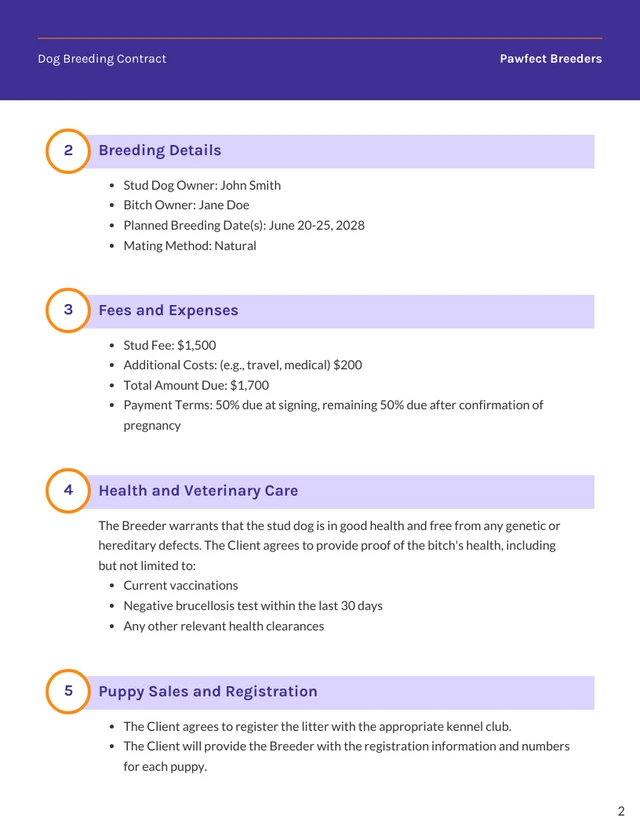 Dog Breeding Contract Template - Page 2