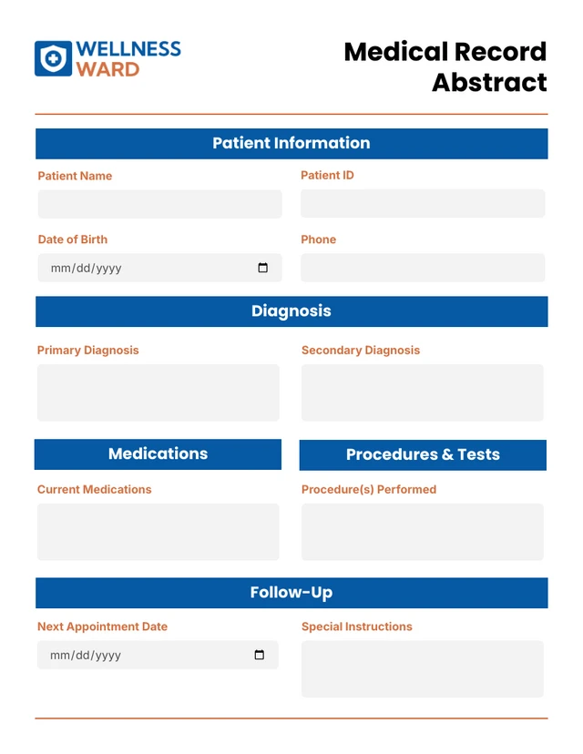 Blue Orange Minimalist Medical Record Abstract Template