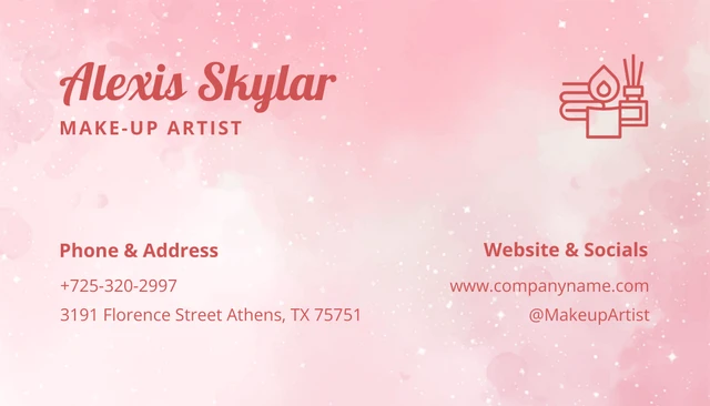 Pink Watercolor Texture Aesthetic Make-Up Artist Business Card - Page 2