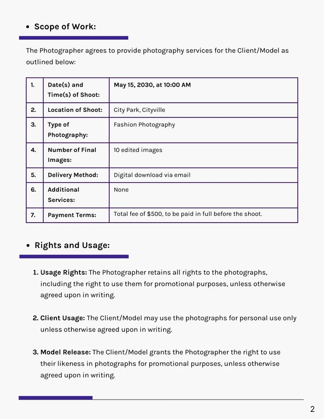 Model Photographer Contract - Page 2