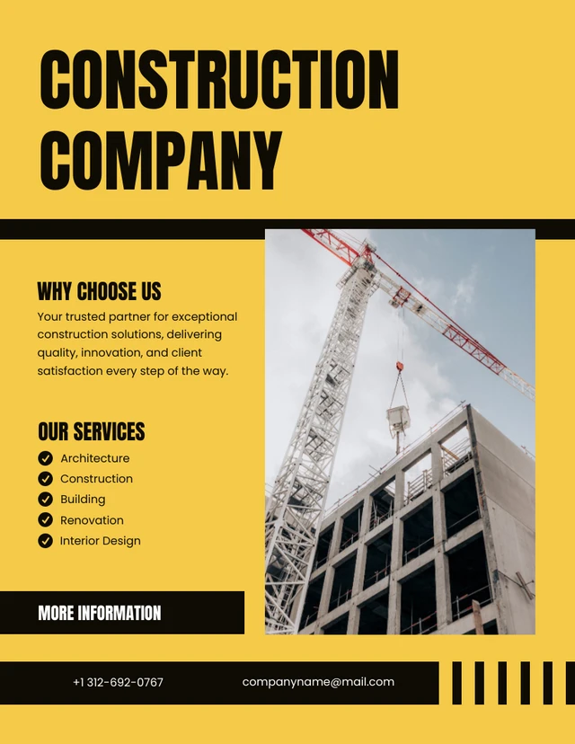 Yellow Black Modern Construction Company Flyer Template
