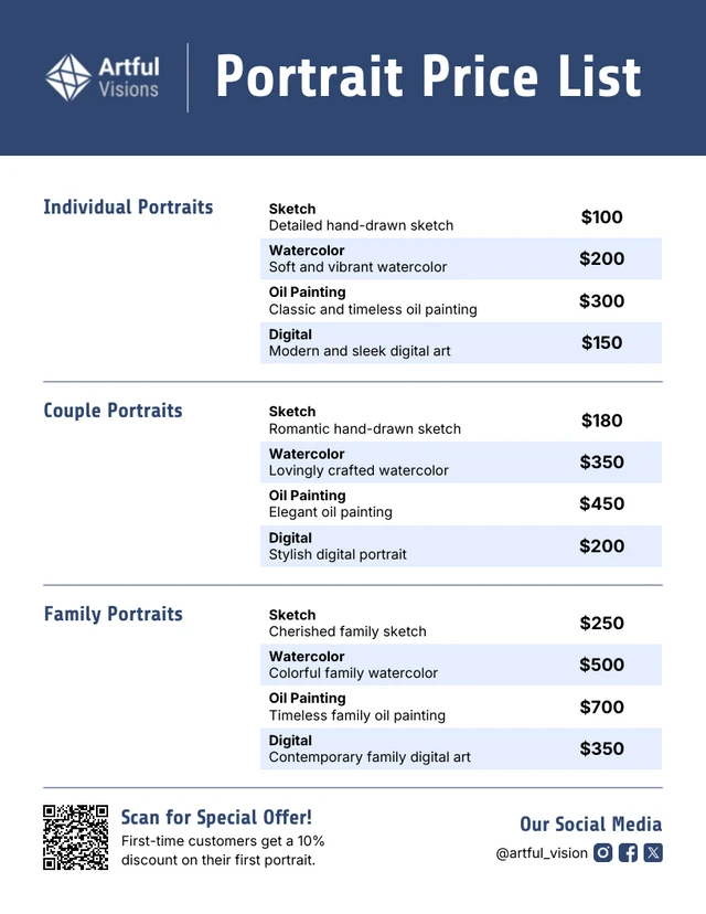 Portrait Price List Template