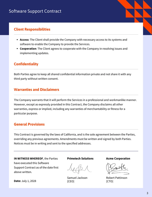 Software Support Contract Template - Page 3