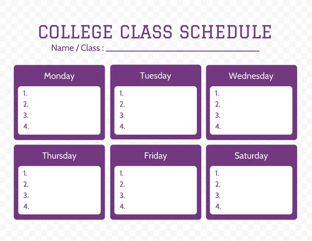 White Minimalist Texture College Class Schedule Template