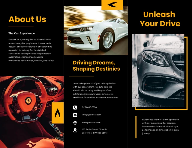 Minimalist Black and Yellow Car Brochure - Page 1